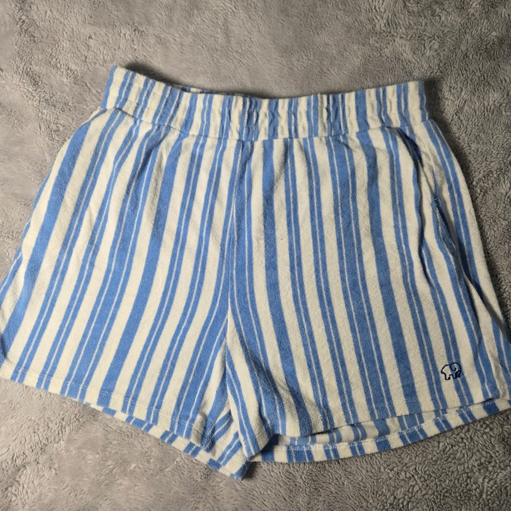 Ivory Ella ShortsBlue White Striped Terry Cloth Lounge  Size Large Elephant Logo